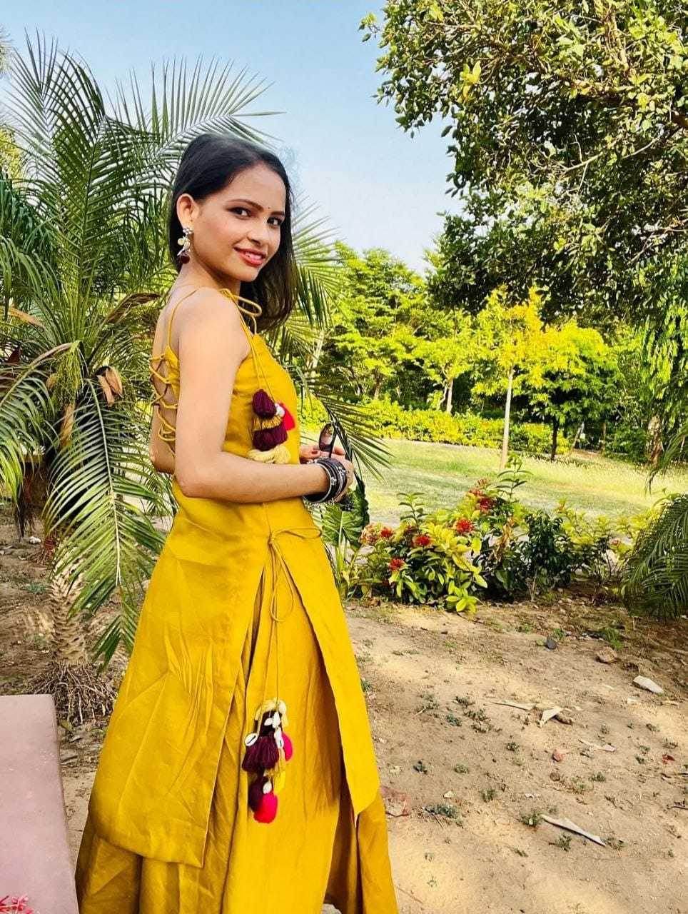 Georgette Yellow Kurti With Palazzo - MYLUXURY LANE ENTERPRISE